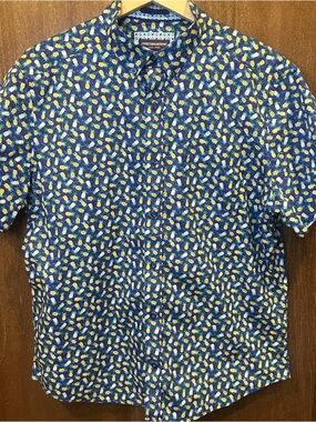 Johnston & Murphy Blue Short-Sleeve Pineapple Print Button-Down Shirt